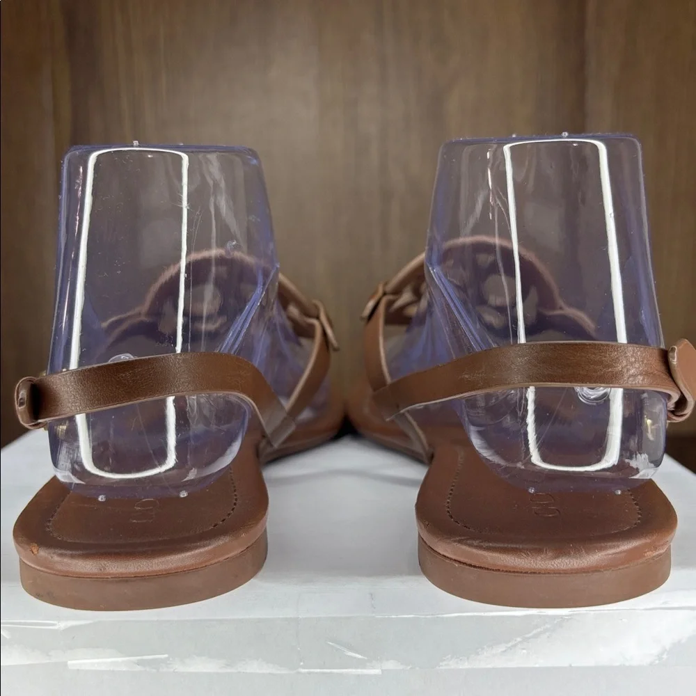 Coach C Logo Thong Sandals Brown Leather Flip Flops Size 8.5